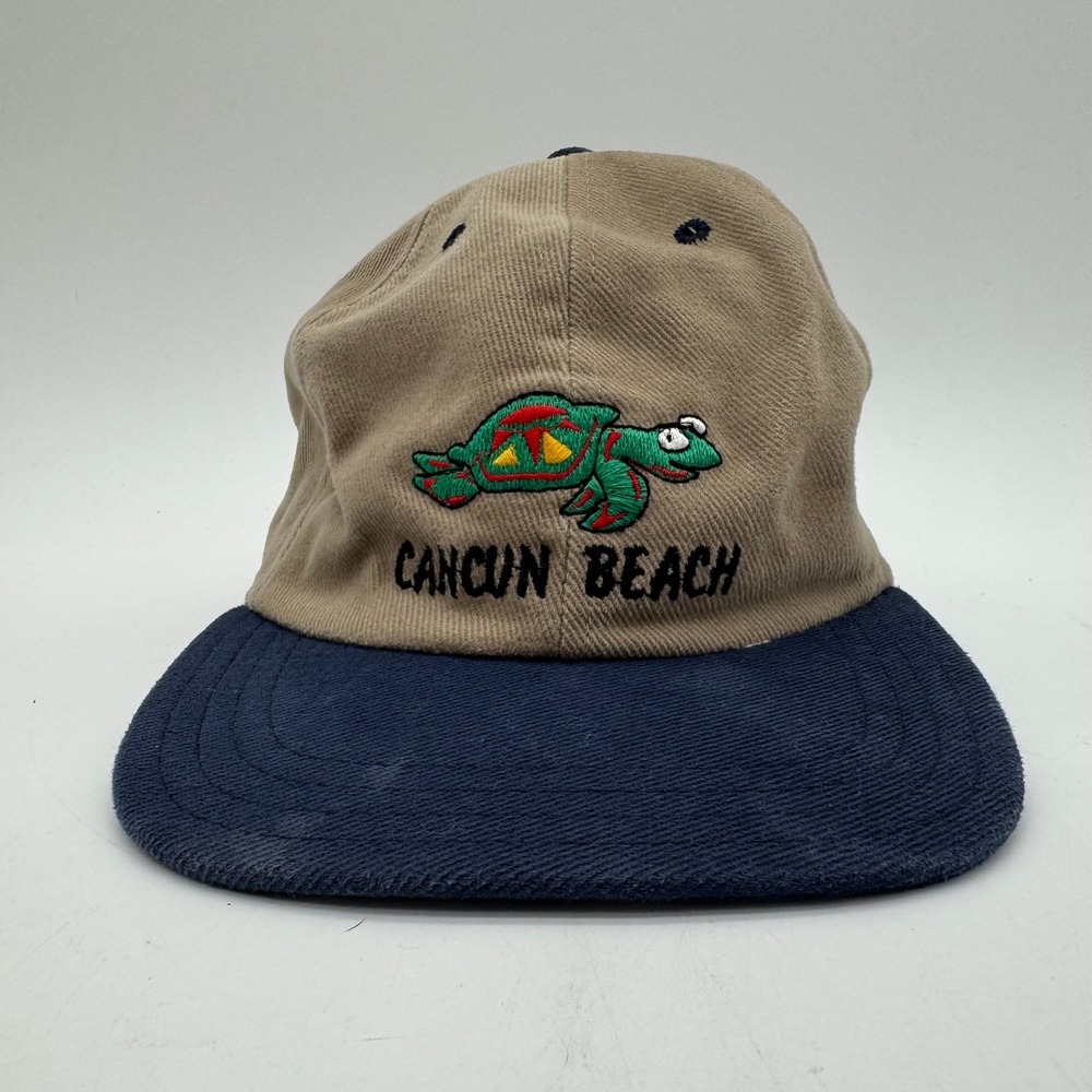 Cancun Beach Turtle Hat Margay International Khaki Navy Embroidered Strapback